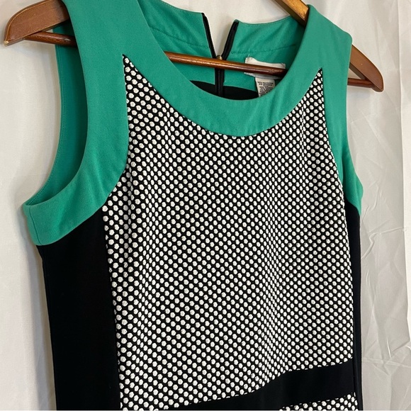 DONCASTER Women’s Black White Green Dot Sleeveless Sheath Pencil Dress Size 2 - Picture 4 of 12